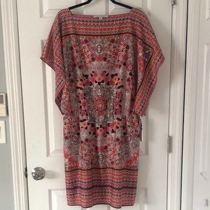 NWT Maggie London Floral Print Blouson Dress Pink Multi Size 16
